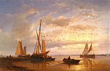 Dutch Fishing Vessels In A Calm At Sunset by Abraham Hulk Snr